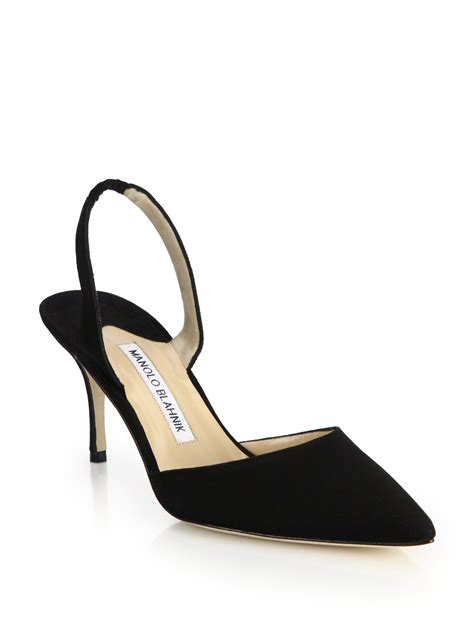 Manolo blahnik Carolyne Suede Slingback Pumps in Black | Lyst