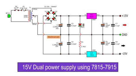 Dual 15V Power Supply Schematic With PCB 15V 15V 1A ElecCircuit