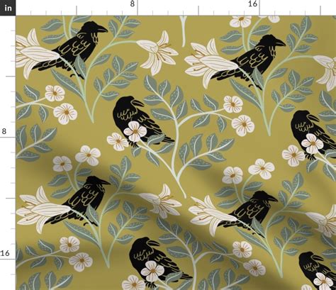 Gothic Raven In Branches Fabric Spoonflower