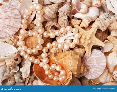 Pearl Nacklace On A Sea Shell Background Stock Photos - Image: 27059673