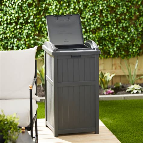 Suncast Trashcan Hideaway Outdoor 30 Gallon Garbage Trash Waste Bin