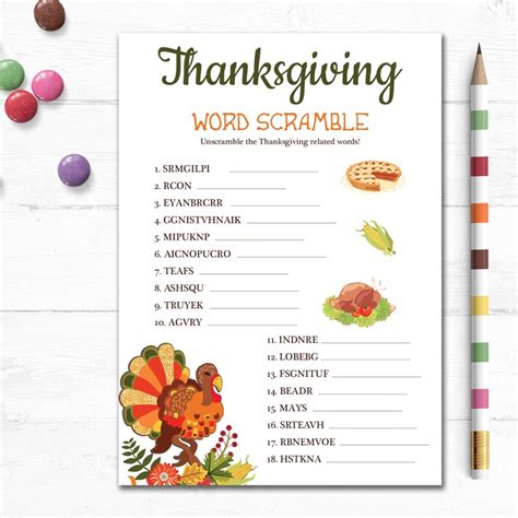 Printable Thanksgiving Word Scramble Game Party Game Etsy