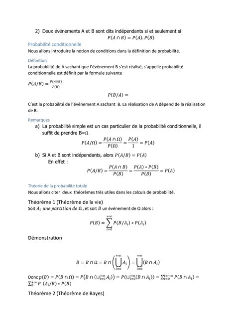 Solution Chapitre Th Orie De La Probabilit Et Probabilit