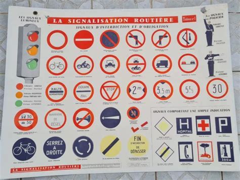 Ancienne Affiche Cartonne Ecole La Signalisation Routiere Auto Eur