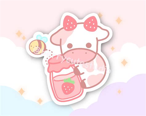 Strawberry Cow Sticker Kawaii Stickers Planner Stickers Etsy