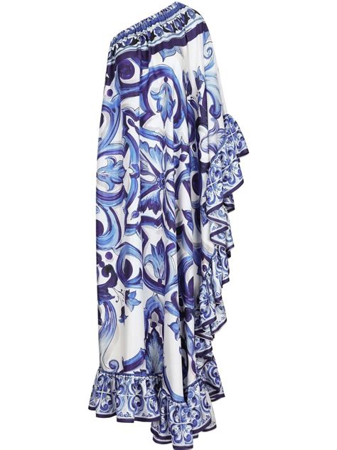 Dolce Gabbana Majolica Print One Shoulder Silk Maxi Dress Farfetch