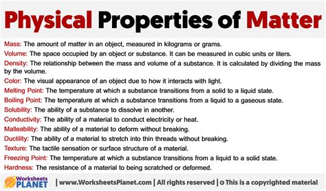 physical properties  matter worksheets planet