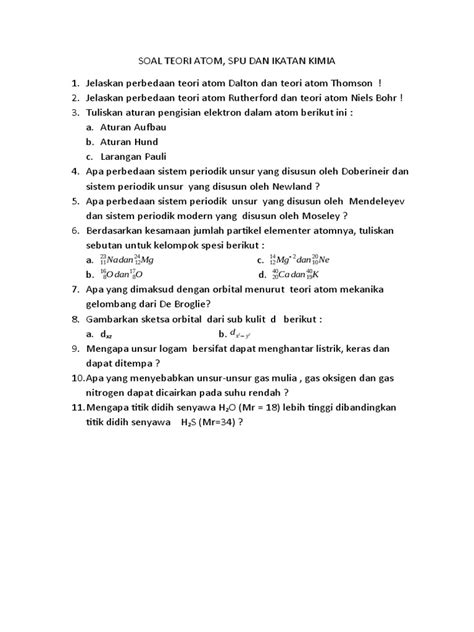 Soal Teori Atom Pdf