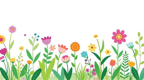 Spring flower border. Seamless blooming colorful wildflowers horizontal ...