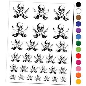 Pirate Skull and Swords Jolly Roger Temporary Tattoo Water Resistant ...