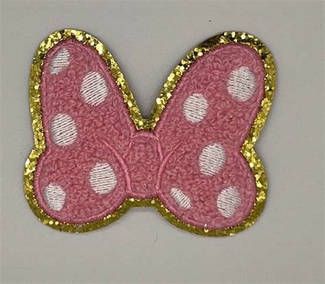 Pink Chenille Minnie Mouse Bow Iron On Patch Cartoon Patch Etsy