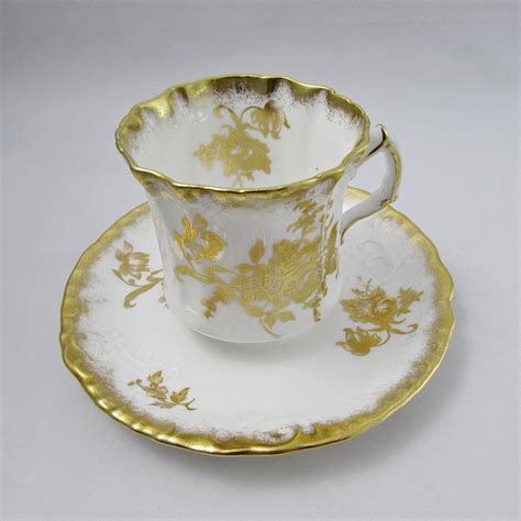 Hammersley Tea Cup And Saucer With Gold Flowers Vintage Bone Etsy