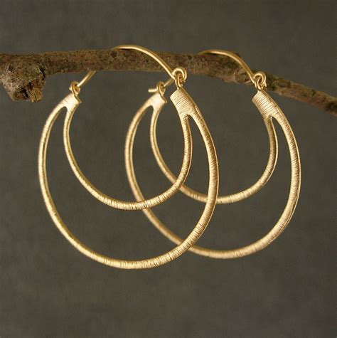 Gold Earrings Gold Hoop Earrings Gold Double Hoop Earrings