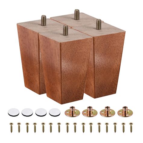 Uxcell Furniture Legs 4 Inch 100mm Set Of 4 Square Solid Wood Couch