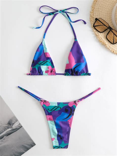 Shein Swim Sxy Mai De Bikini De Cabresto Tri Ngulo Impress O Floral