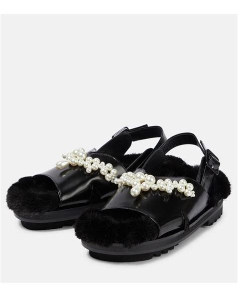 Simone Rocha Low Trek Faux Fur Trimmed Sandals In Black Lyst