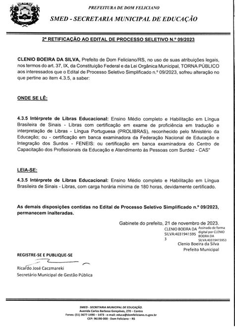 2° Retificação Ao Edital De Processo Seletivo N° 09 2023 Prefeitura