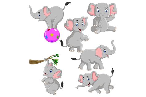 Elephants Cartoon Clipart Set Graphics By Tigatelu TheHungryJPEG