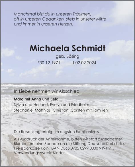 Traueranzeigen Von Michaela Schmidt Trauer Ms