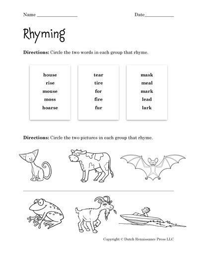 Rhyming Worksheets - Tim's Printables