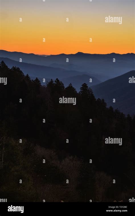 Spectacular Mountain Range Vistas At Sunrise From Newfound Gap In The