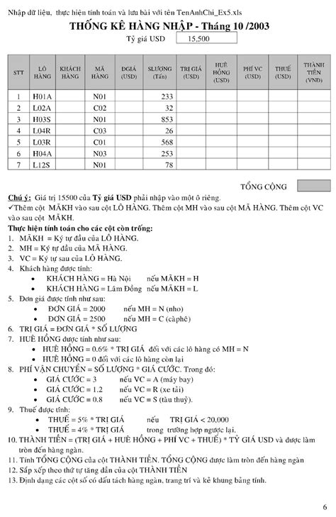 Phần Thực Hành Microsoft Excel Tin Học Văn Phòng