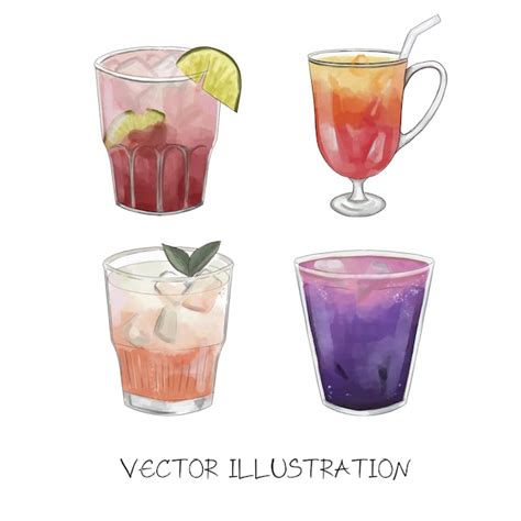 Premium Vector Colorful Cocktail Watercolor Vector Illustration