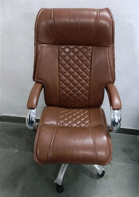 26 Inch Leather High Back Office Revolving Chair Brown Base At Rs