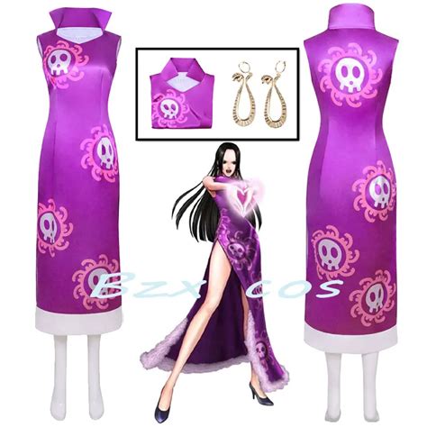 Anime Boa Hancock Cosplay One Piece Costumes Purple Dress Earrings Women Girl Halloween Dresses