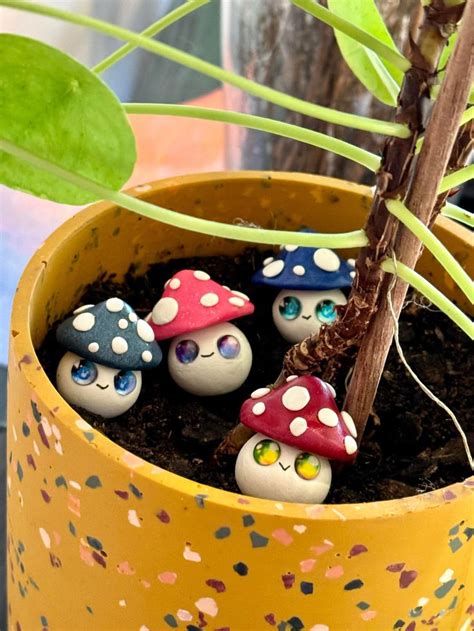 Unique Spotted Fairy Garden Mushrooms Desk Buddy Pet Rock Handmade