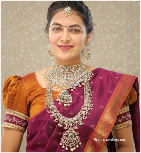 Bridal diamond emerald jewellery set - Indian Jewellery Designs