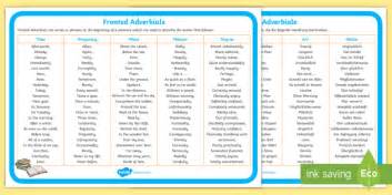 Fronted Adverbials Word Mat Englishgerman Teacher Made