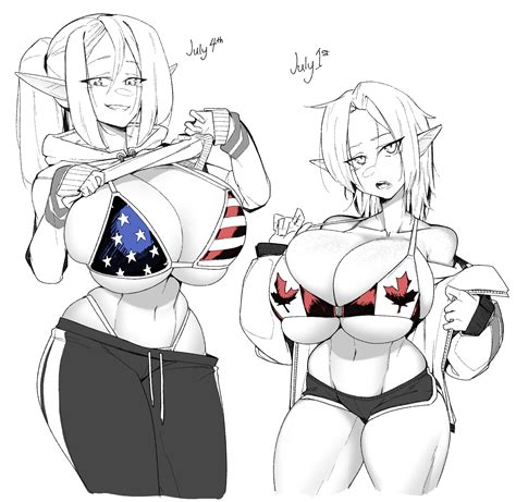 Rule 34 2girls American Flag Bikini Canadian Flag Harkonner Huge Breasts Monochrome Pointy