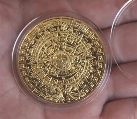 AtsKnSk 1 piezas oro monedas de Metal arte México calendario azteca