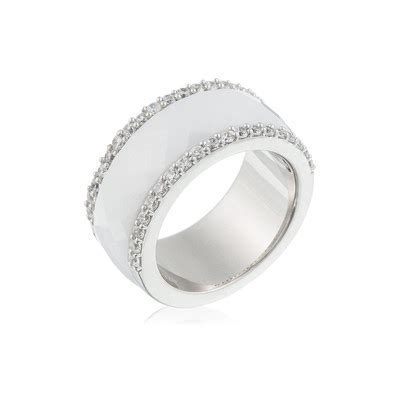 Bague céramique blanche argent et oxydes de zirconium Princesse