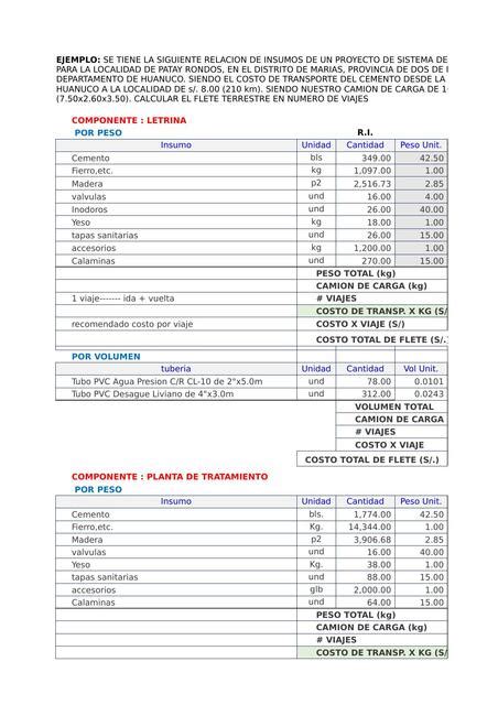 Excel De Cálculo De Flete Terrestre Para Una Obra Civil Recopilaciones De Ingenieria Udocz