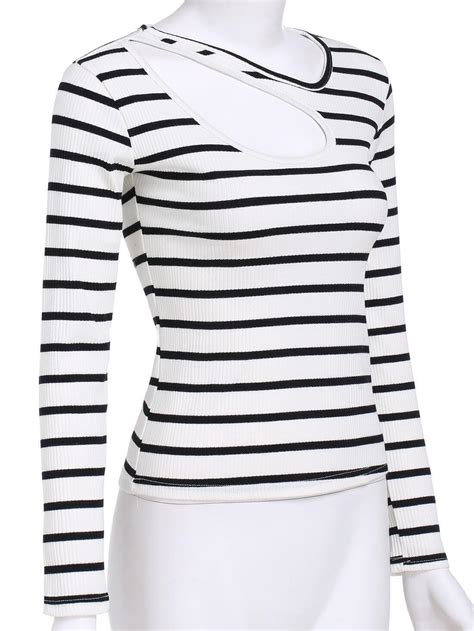 Long Sleeve Striped Slim T Shirtfor Women Romwe