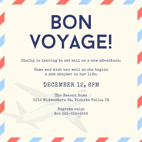 Bon Voyage Editable Invitation Template For Farewell Goodbye Safe