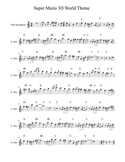 Super Mario 3d World Alto Sax Sheet Music For Saxophone Alto Solo