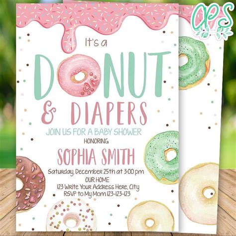 Printable Donuts And Diapers Baby Shower Invitation DIY