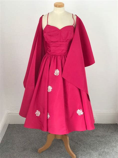 Vintage 1950s Susan Small Dress And Stole Pink Silk Vivid Vibrant