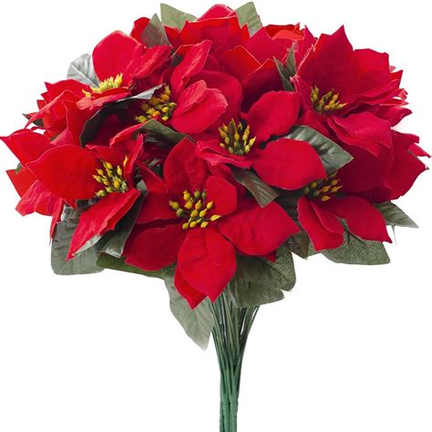 Poinsettias Artificial Christmas Flowers Bouquet 5 Heads 157” Red