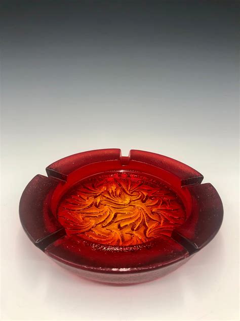 Vintage Red Amberina Blenko Fauna Glass Ashtray For Sale At 1stdibs