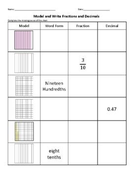 Model And Write Fractions And Decimals By Murray Magic TpT