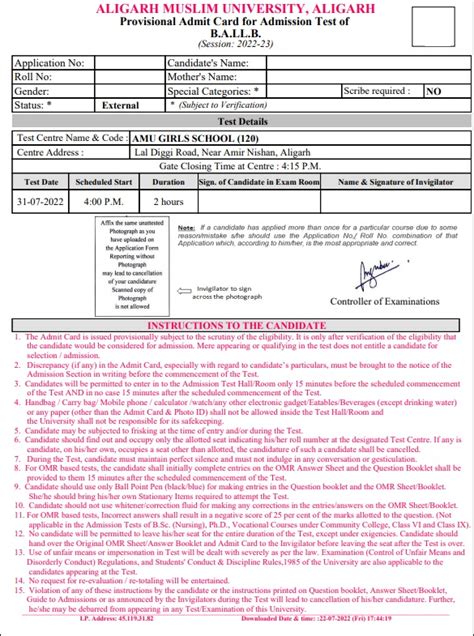 Amu Entrance Exam 2022 Admit Card For Ba Llb Course Released Check