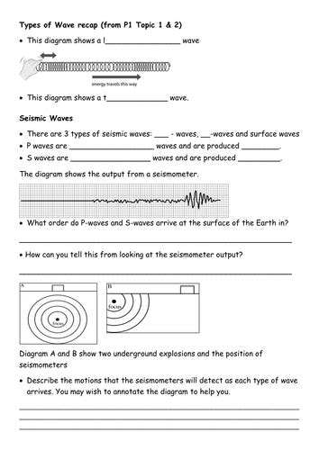 P1 Topic 4 Edexcel Seismic Waves And Earthquakes Worksheet By Styrie101 Teaching Resources Tes