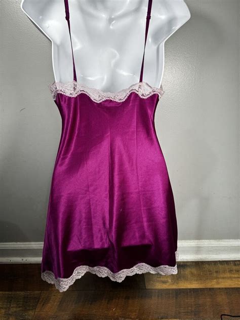 Victorias Secret Lace Trim Pink Satin Slip Dress Smallnightie Cami Ebay