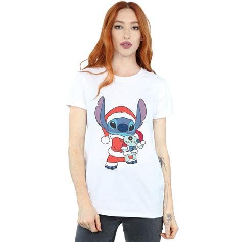 Disney Womens Lilo And Stitch Stitch Christmas Cotton Boyfriend T Shirt