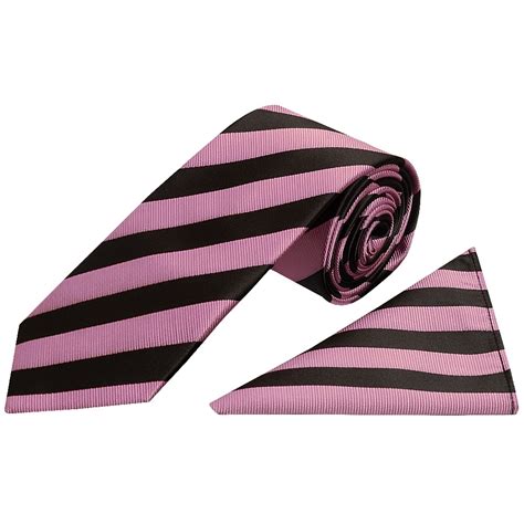 Black And Pink Striped Classic Men S Tie And Pocket Square Set