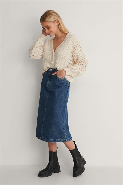 A Line Midi Denim Skirt Blue Na Kd